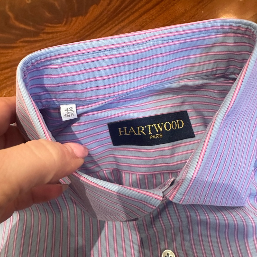 Hartwood Paris pink blue stripe shirt